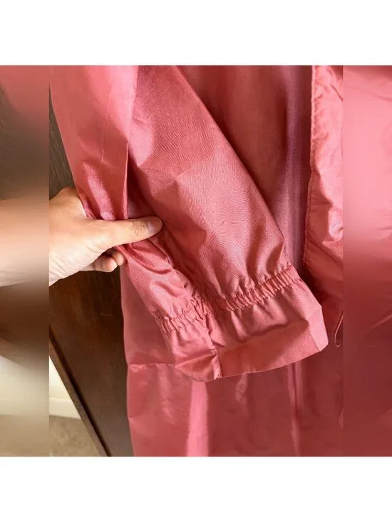 Vintage 1980s Totes Coat Pink Nylon Ruffle Trench Raincoat - Packable Unlined Si - Picture 10 of 12